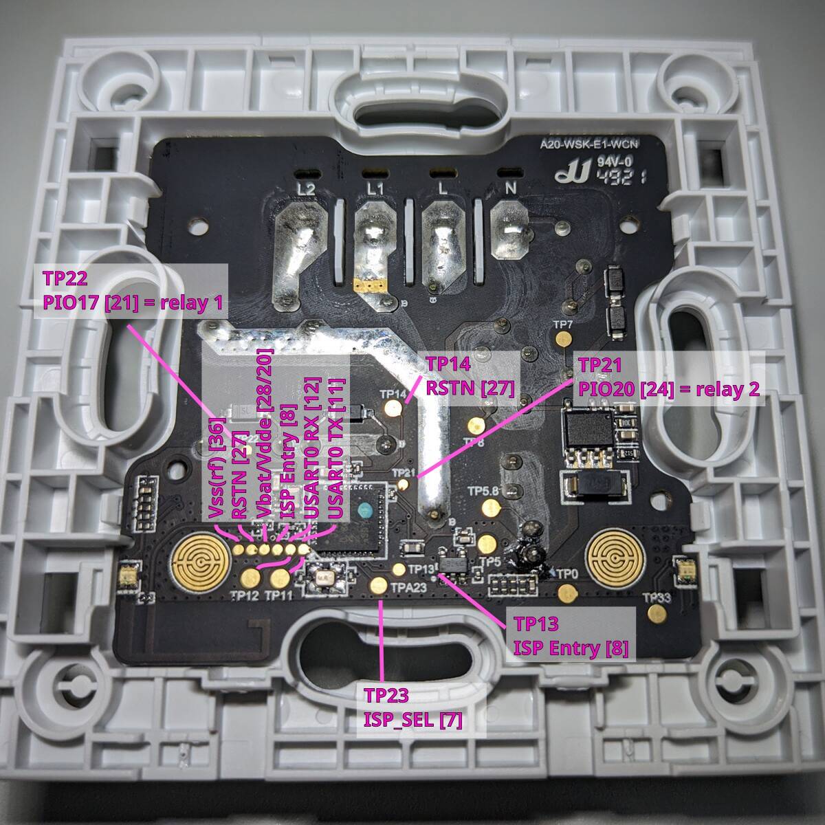 ISP pins on the Aqara E1 light switch PCB
