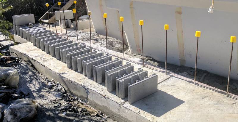 Trimmed blocks awaiting mortar